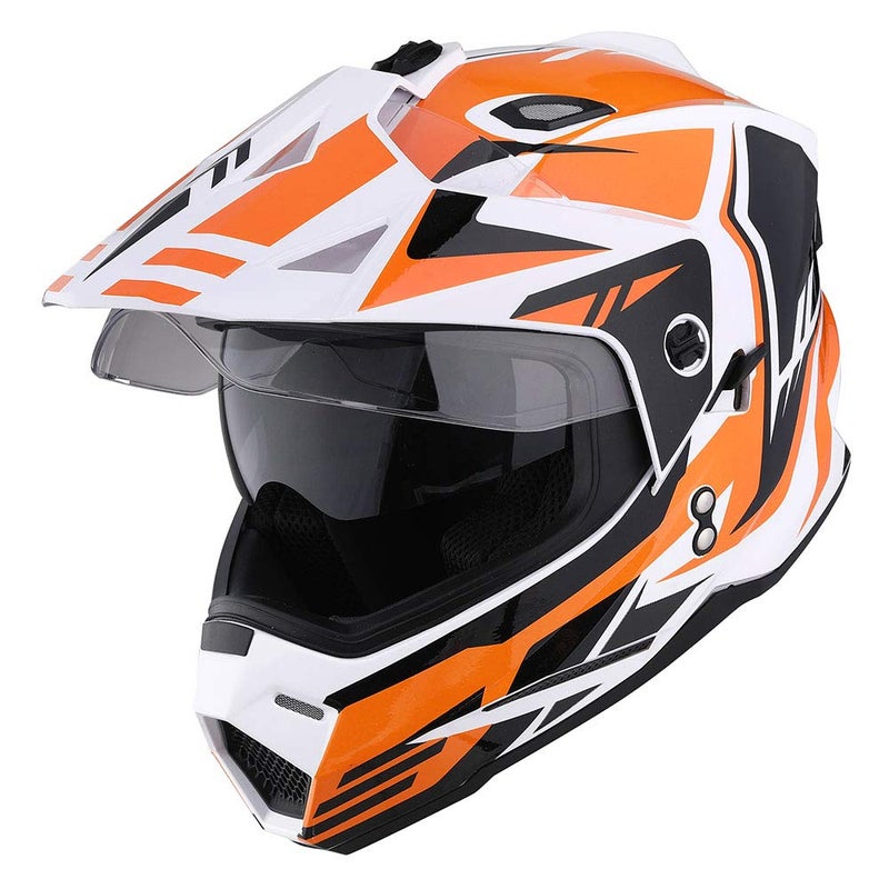 1Storm Dual Sport Motorcycle Motocross Off Road Full Face Helmet Dual Visor Storm Force Orange, Size XL - Image 1